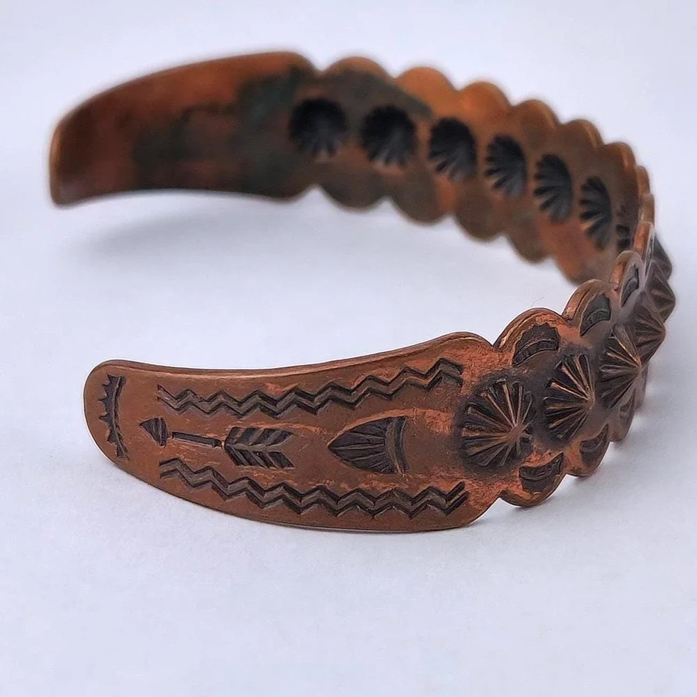 Vintage Copper Bell Copper Cuff Bracelet Southwestern‎ Sunburst Stamped